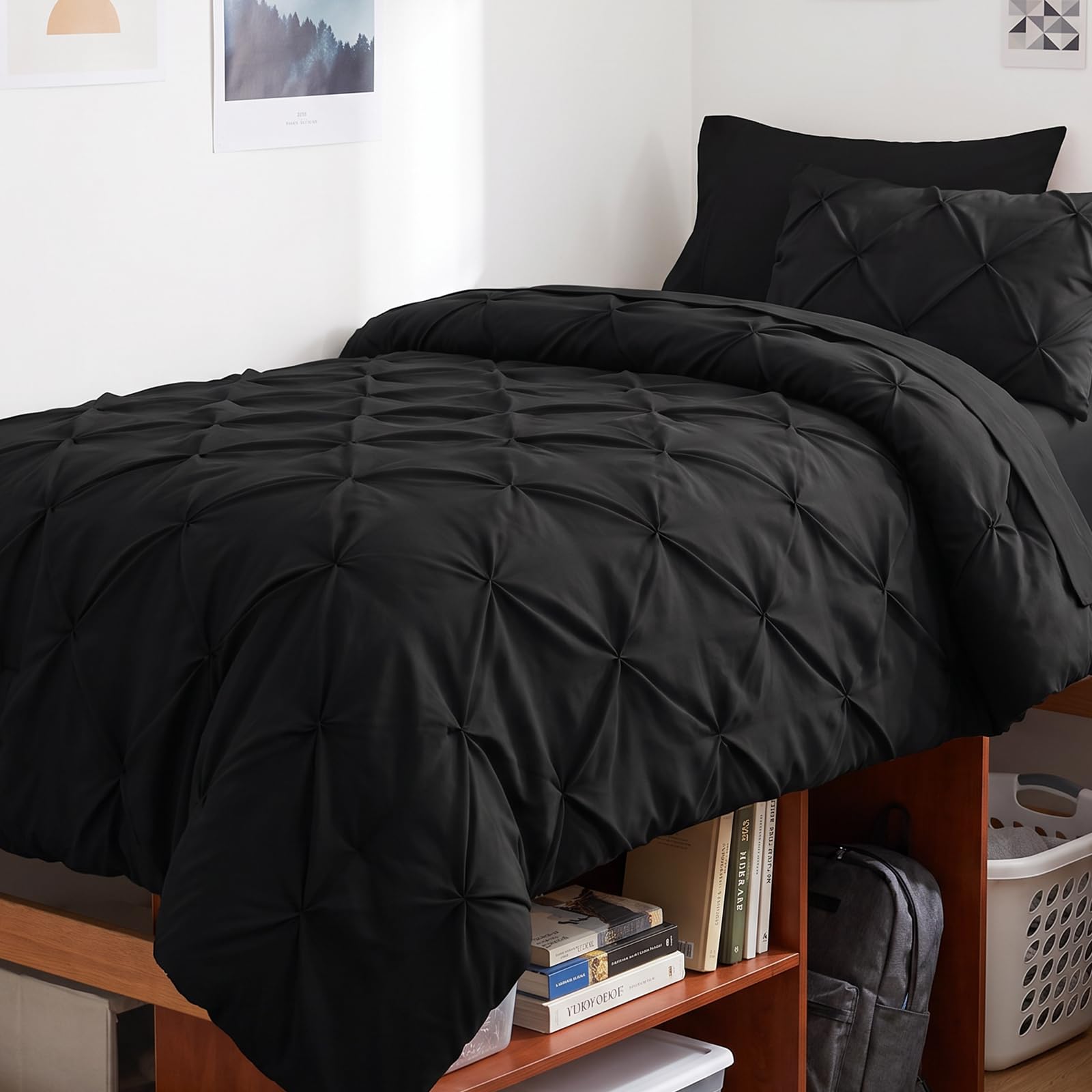 Amazon.com: CozyLux Twin XL Comforter Set Black, 5 Pieces Pintuck